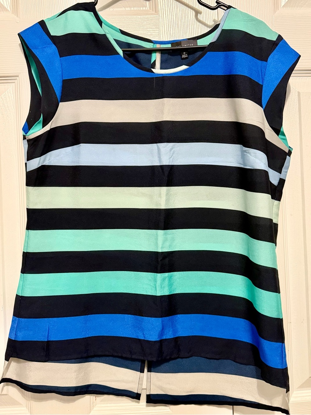 Striped Cap-Sleeve Top in Black, Blue & Mint - The Limited